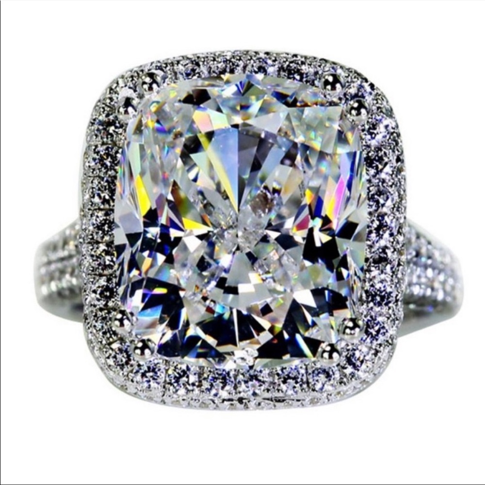 DIAMOND 925 STERLING SILVER HALO RING - Picture 3 of 7